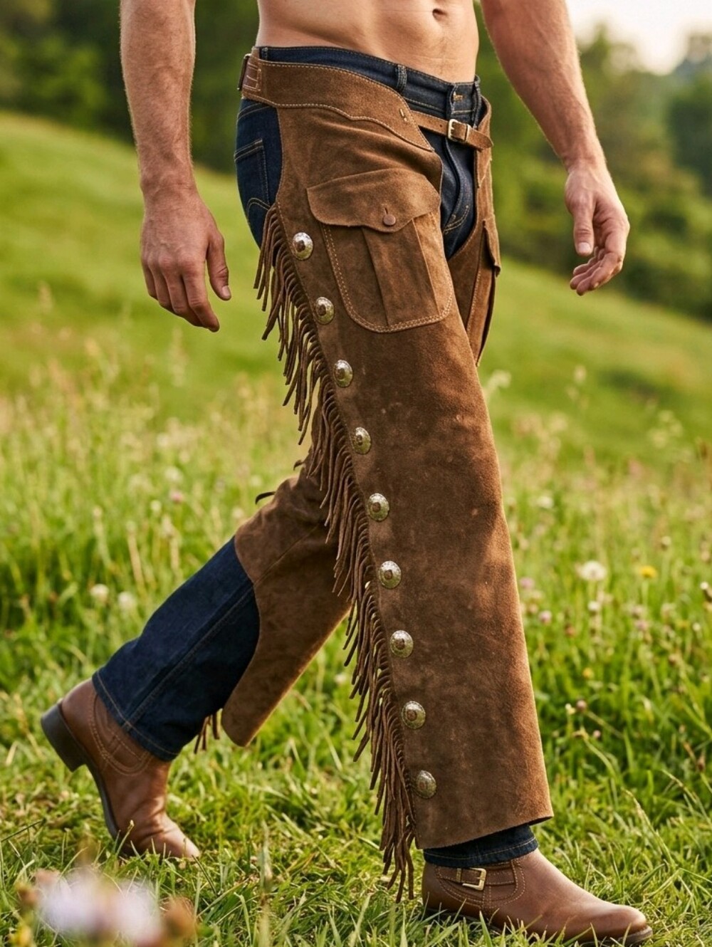 Brown Suede Leather Chaps